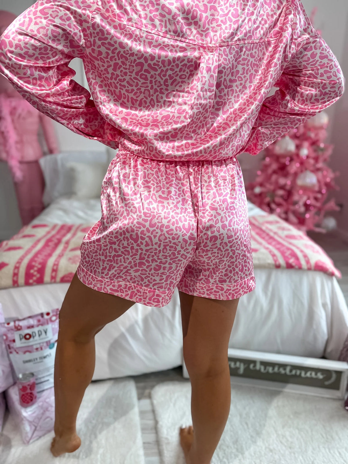 BIRDIE PREORDER After Dark Satin Set in Pink Party Leopard