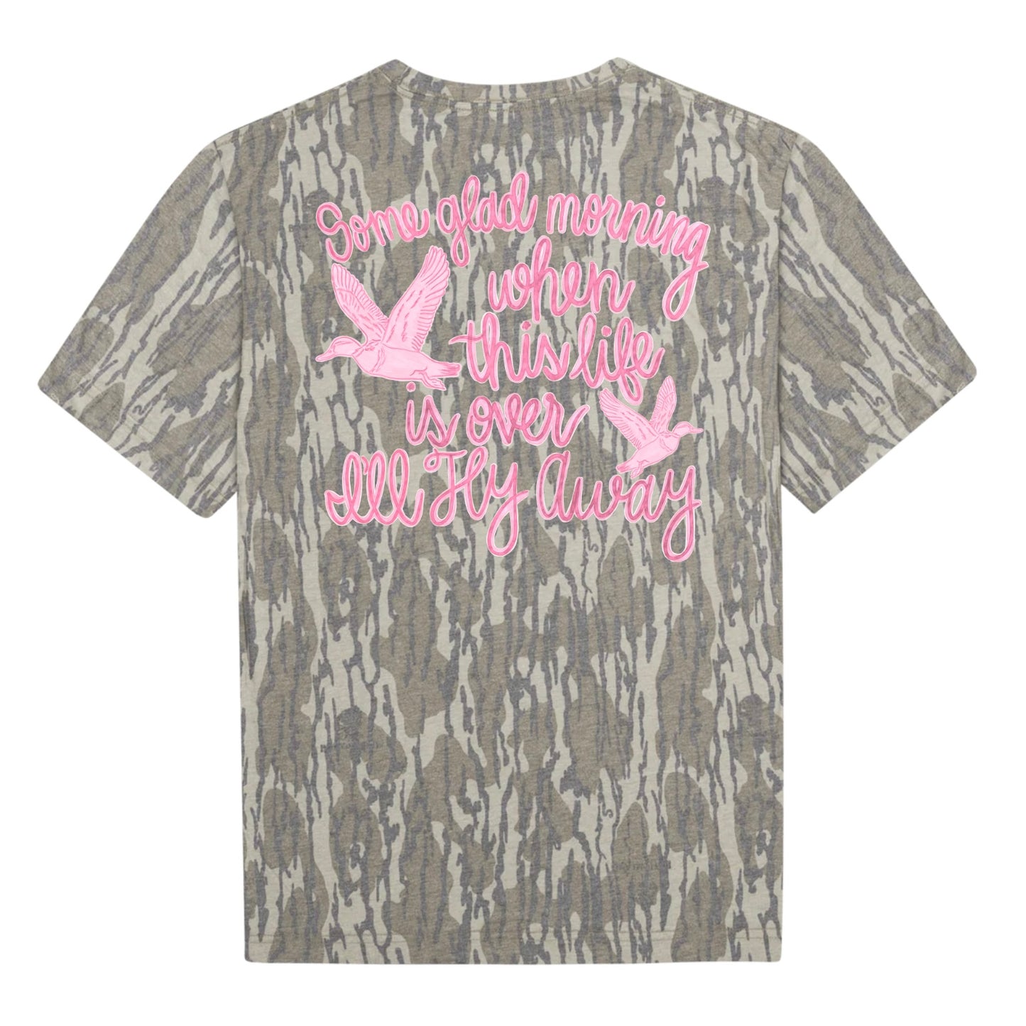 Mossy Oak Bottomland Tee - Pink I’ll Fly Away Front & Back