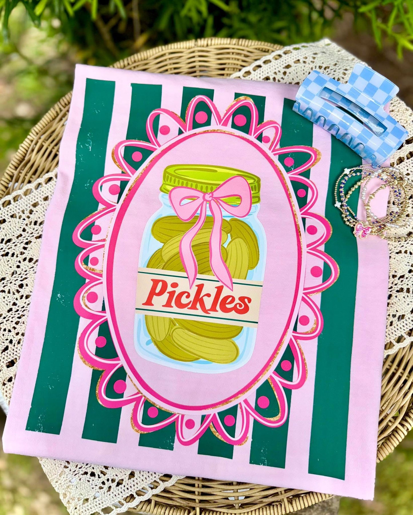 Pickle jar with green stripes
