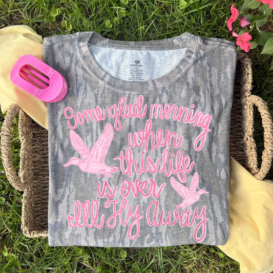 Mossy Oak Bottomland Tee - Pink I’ll Fly Away Front Only