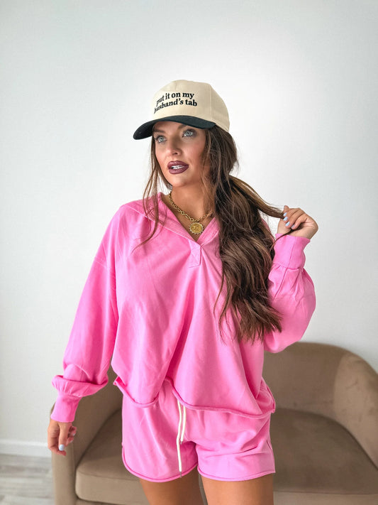BIRDIE PREORDER Cozy Club Pullover & Shorts Set in Bubblegum